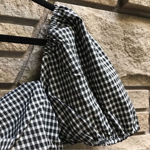 Pink Lily YOU'RE GENUINE CROPPED GINGHAM BLACK white Puff Sleeve Retro XXL - Picture 6 of 13